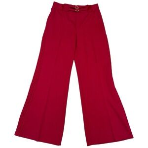 Vintage Disco Wide Leg Pants Size 15/16 Sheer Lace Flare High Waist, Maroon